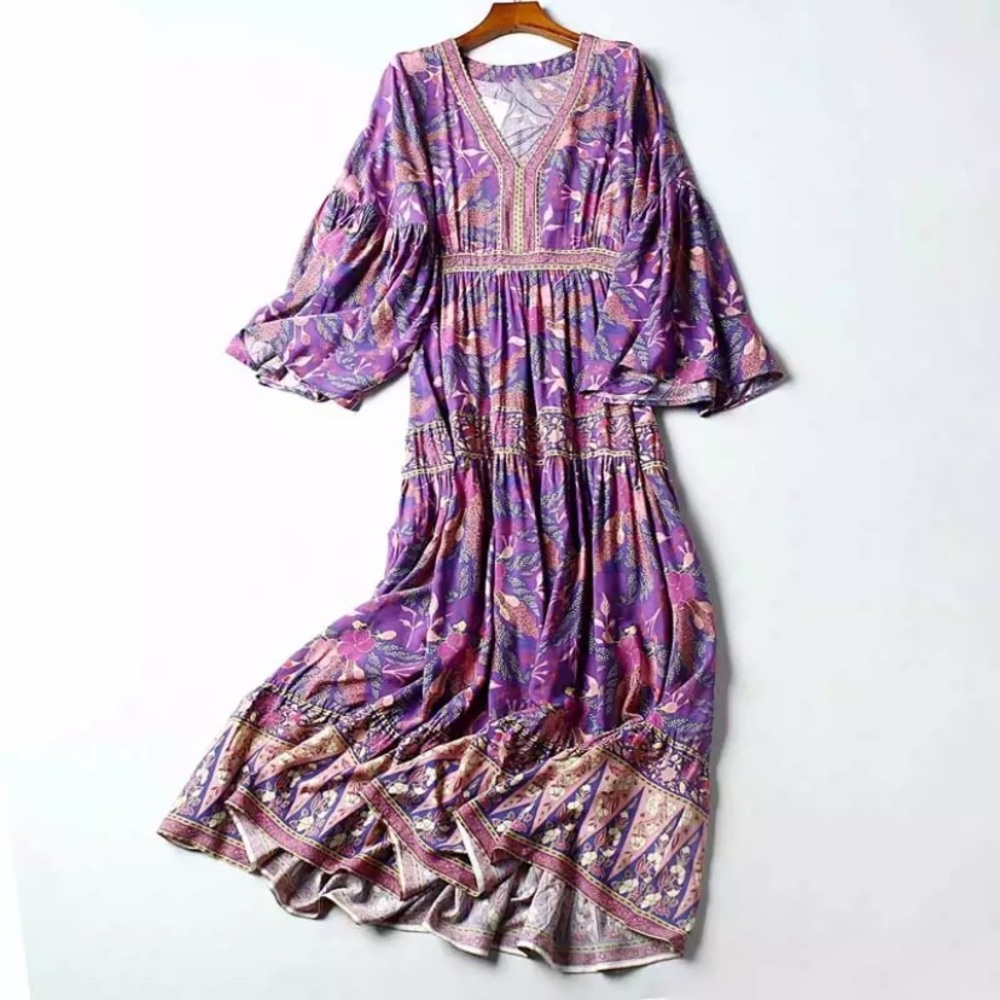 SOLD OUT Boho Purple Wisteria Long Sleeve Dress - Picture 3 of 6